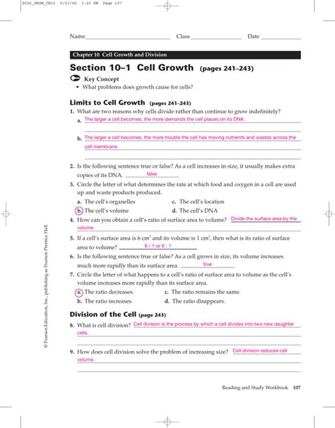 10 1 2 Reading Guide Worksheet Cell Growth Division Answers Kindle Editon