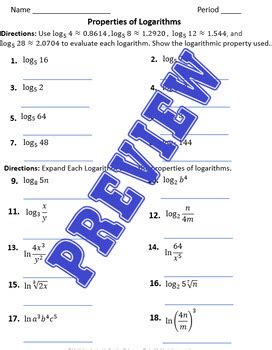10 3 study guide and intervention properties of logarithms answer key PDF