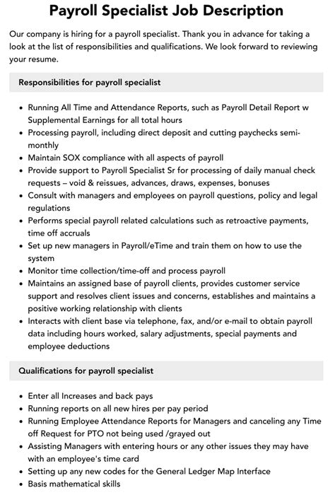 10 Essential Payroll Specialist Duties & Responsibilities