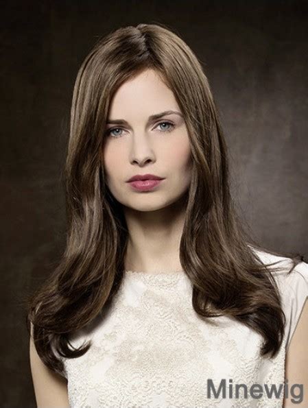 100% Hand-tied Brown 16" Straight Long Without Bangs Buy Human Hair Wigs