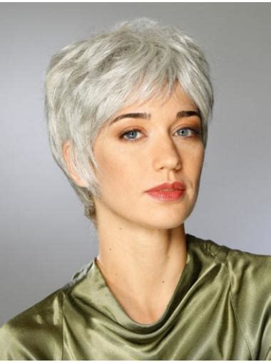 100% Hand-tied Synthetic Short Straight Boycuts New Grey Wigs