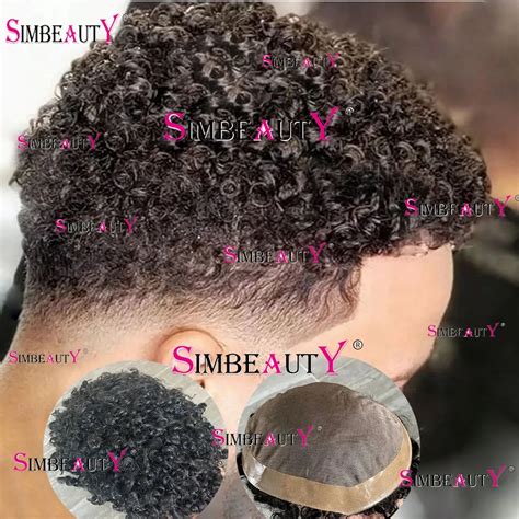 100% Human Hair African Curly PU Around Man Wigs