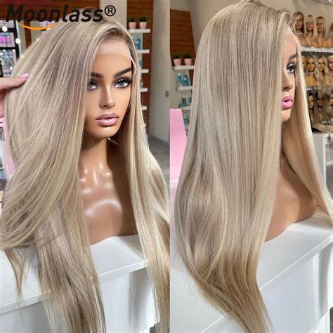 100% Human Hair Long Ash Blonde Wig #001