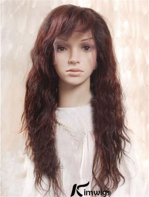 100% Remy Human Hair: Auburn Layered Wavy Traditional Long Wigs