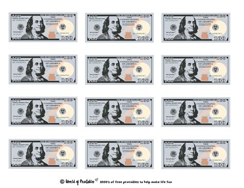 100 Dollar Play Money Printable