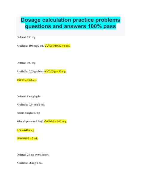 100 Dosage Calculation Practice And Answers Epub