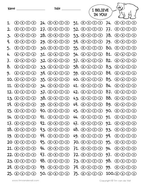 100 Question Answer Sheet Template Doc