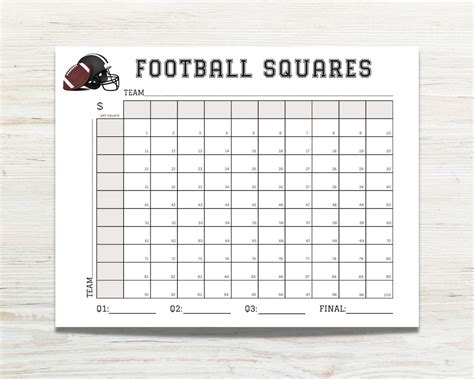 100 Square Football Board Template