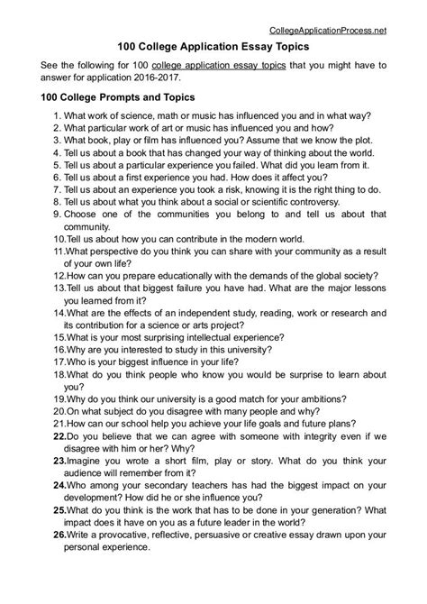 100 college essay topics Reader