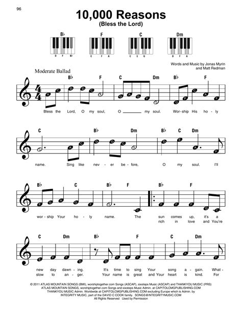 10000 Reasons Bless the Lord Easy Piano Sheet Kindle Editon