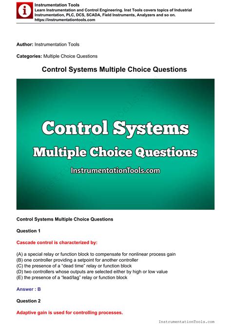 1001 Control System MCQs with Answers for 2025 Success