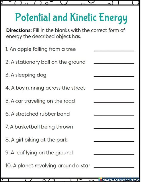 101 Potential Energy Kinetic Energy Worksheet