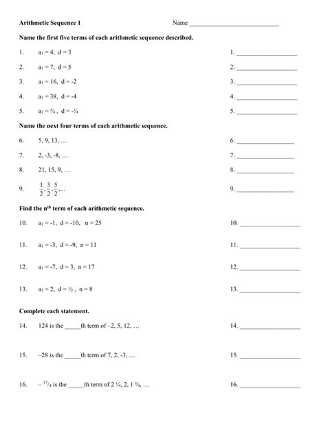 11 1 Practice Arithmetic Sequences Answer Key Doc