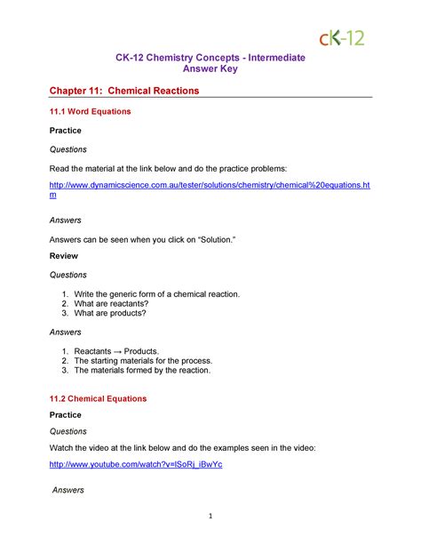 11 Chemical Reactions Answers PDF