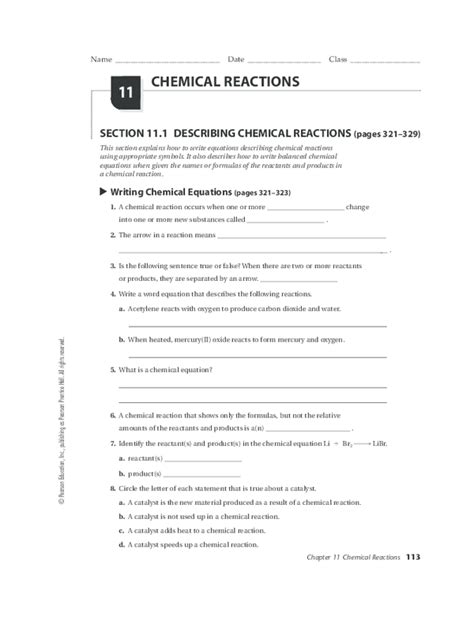 111 DESCRIBING CHEMICAL REACTIONS ANSWERS Ebook Epub