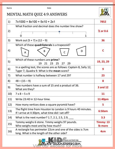 11th Grade Math Worksheet With Answers Doc