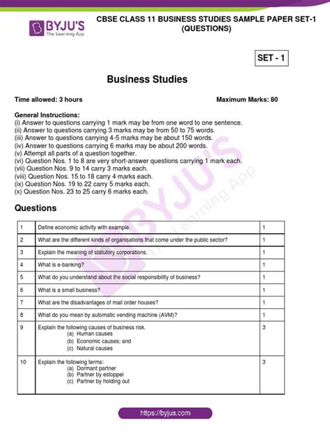 11th business studies sample paper Reader