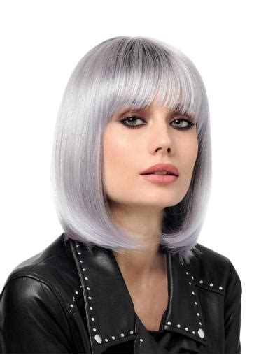 12" Chin Length Grey Bobs Synthetic Sassy Monofilament Wigs