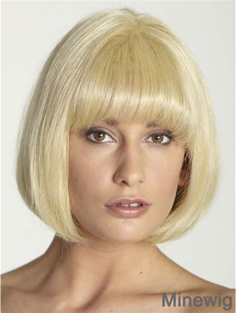 12" Chin Length Straight Wigs for Lady Hand Tied With Bangs