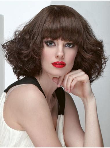 12" Curly Monofilament Brown Remy Human Hair Shoulder Length Bob Wigs for Sale in 2025