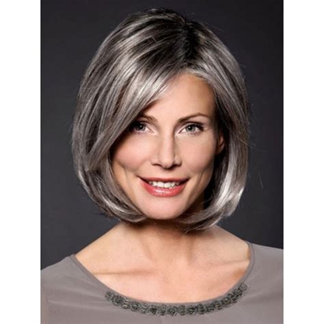 12" Straight Synthetic Grey Bob Wig