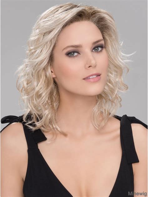 12" Wavy Platinum Blonde Monofilament Wig With Bangs