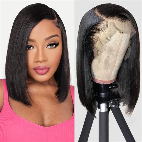 12 Inches Bobs Dark Red Straight Lace Wigs