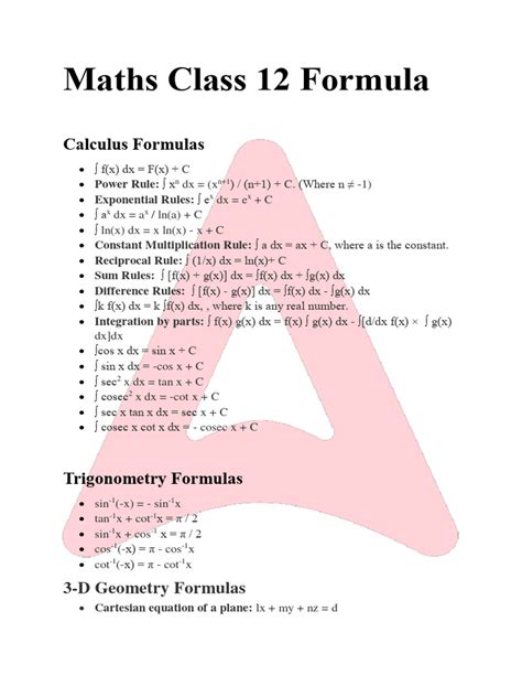 12th math farmula of up board Epub