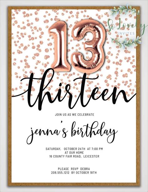 13th Birthday Invitation Templates
