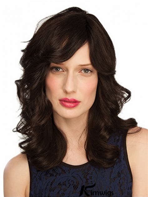 14" Grey Wavy With Bangs Monofilament Wigs Human Hair