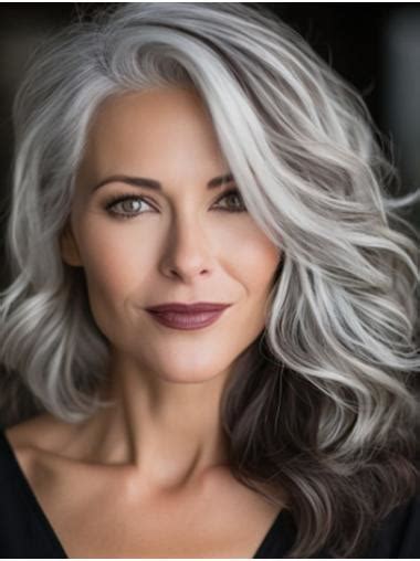 14" Shoulder Length Grey Layered Curly Lace Front Wigs