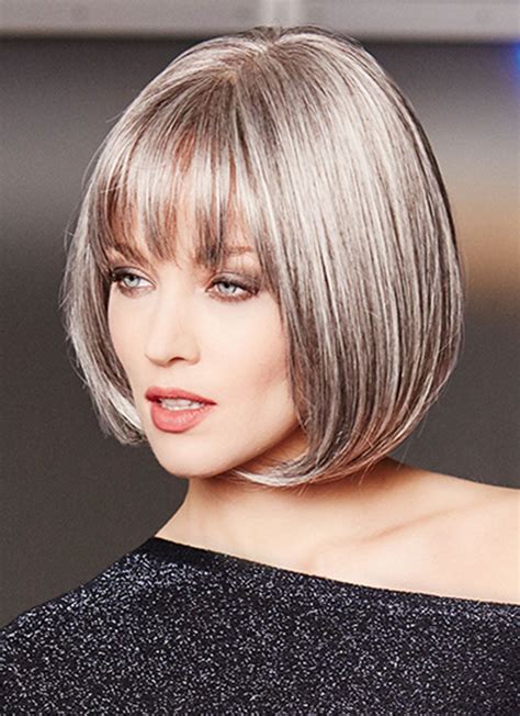 14" Straight Chin Length Lace Front Bobs Grey Wigs