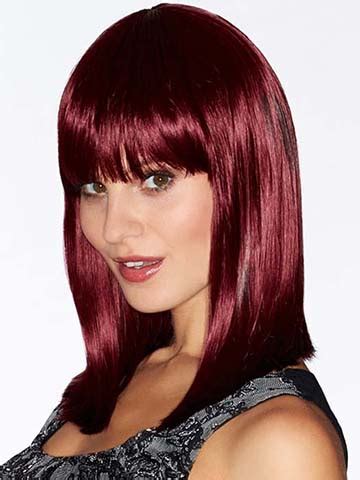 14" Straight Red With Bangs Medium Wigs