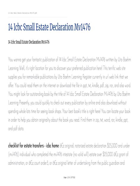 14 ICBC Small Estate Declaration MV1476 pdf Epub