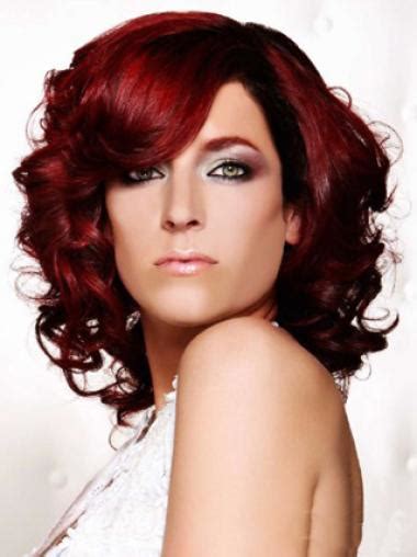 14 Inches Curly Dark Red Lace Front Human Wigs