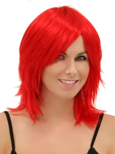 14 Inches Shoulder Length Red  Straight Capless Synthetic Wigs