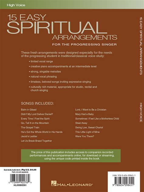 15 easy spiritual arrangements for the progressing singer high voice Doc