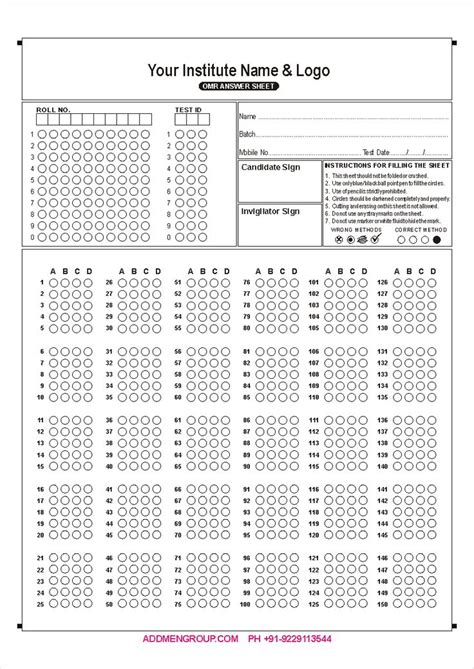 150 question blank answer sheet template PDF