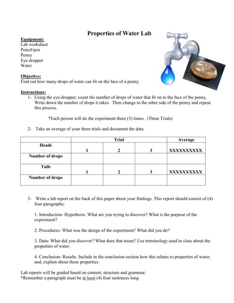 151 water and its properties worksheet answers Doc