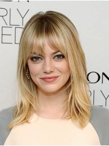 16" Capless Shoulder Length Blonde With Bangs Emma Stone Wigs