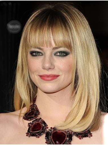 16" Full Lace Shoulder Length Blonde With Bangs Emma Stone Wigs