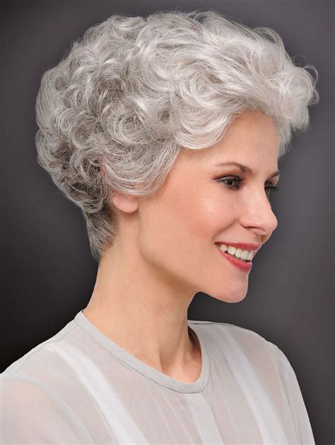 16" Grey Curly Layered Monofilament Silver Wig