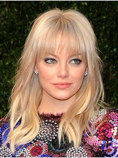 16" Lace Front Long Platinum Blonde Layered Emma Stone Wigs