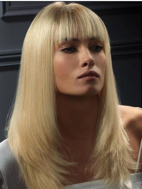 16" Long Platinum Blonde Straight Remy Human Hair With Bangs Lace Front Wigs