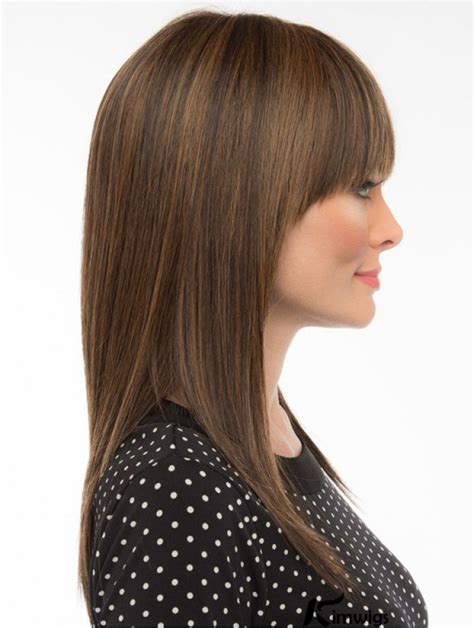 16" Monofilament With Bangs Long Human Hair Wigs