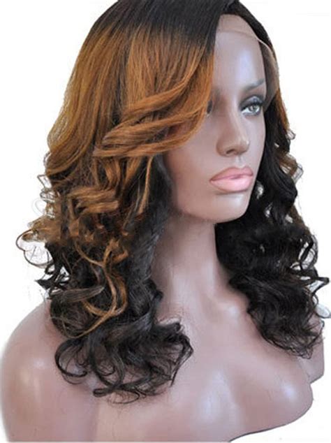 16" Shoulder Length Curly Full Lace Wigs Ombre Wigs