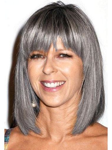 16" Straight Shoulder Length Lace Front Layered Grey Wigs