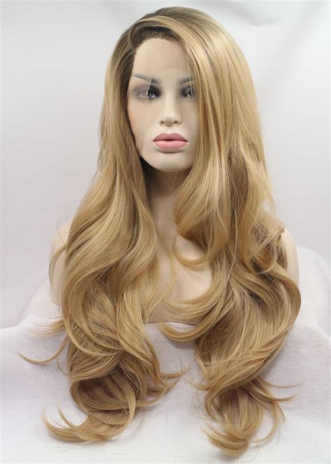 16" Wavy Lace Front Long Blonde Wig Real Hair