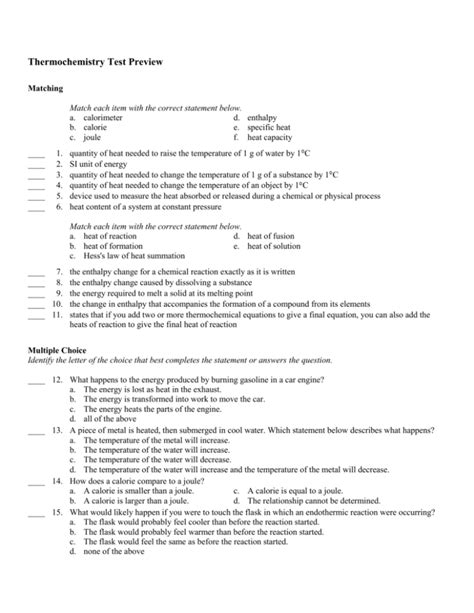 17 Thermochemistry Test A Answer Key Reader