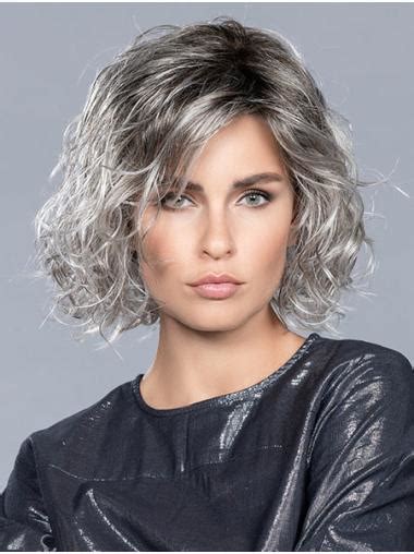 18" Grey Wavy Layered Wigs Monofilament